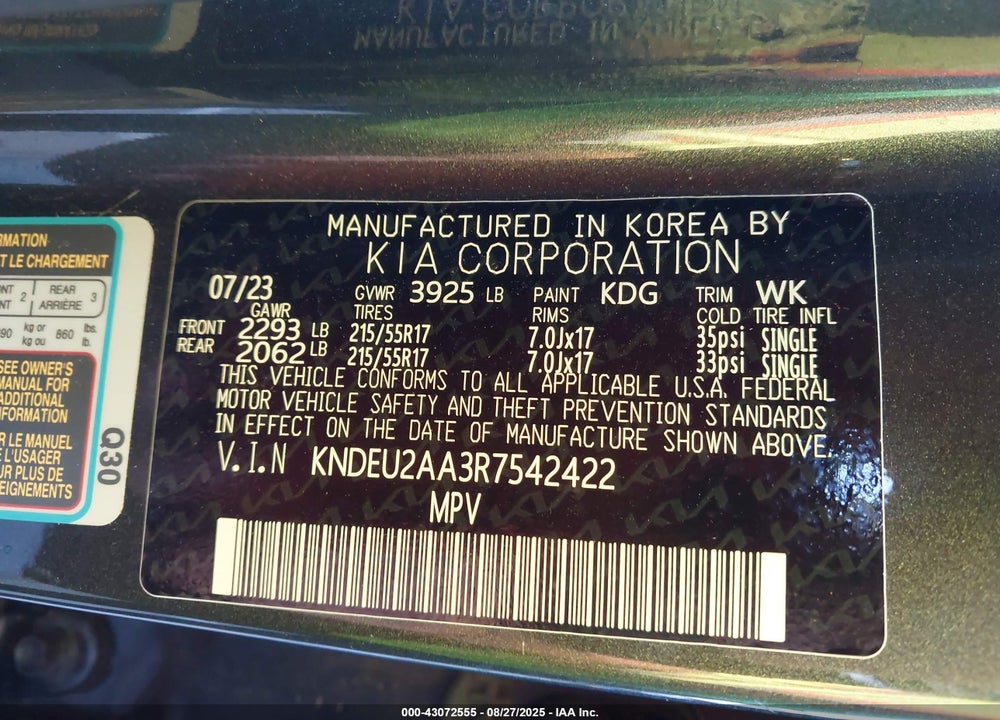 2024 KIA SELTOS VIN: KNDEU2AA3R7542422