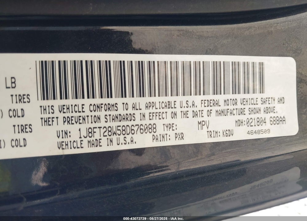 2008 JEEP PATRIOT SPORT VIN: 1J8FT28W58D676088