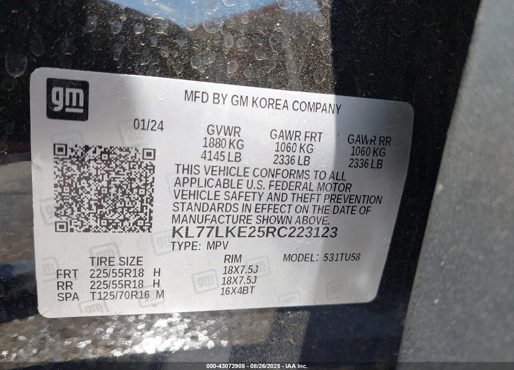 2024 CHEVROLET TRAX VIN: KL77LKE25RC223123