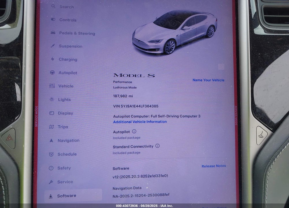 2020 TESLA MODEL S VIN: 5YJSA1E44LF364385