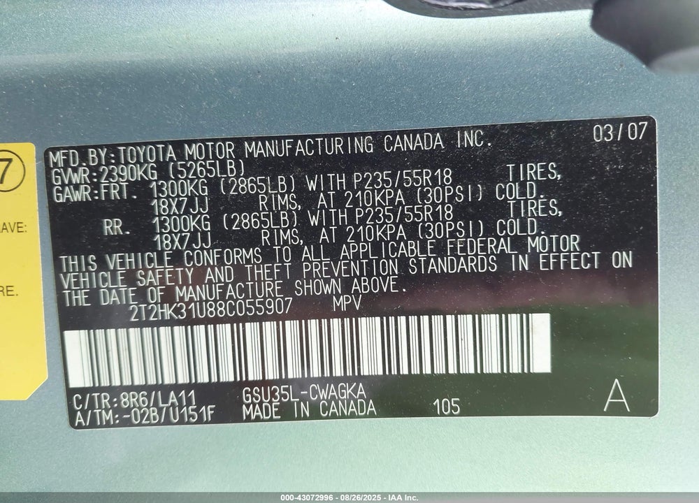 2008 LEXUS RX 350 VIN: 2T2HK31U88C055907
