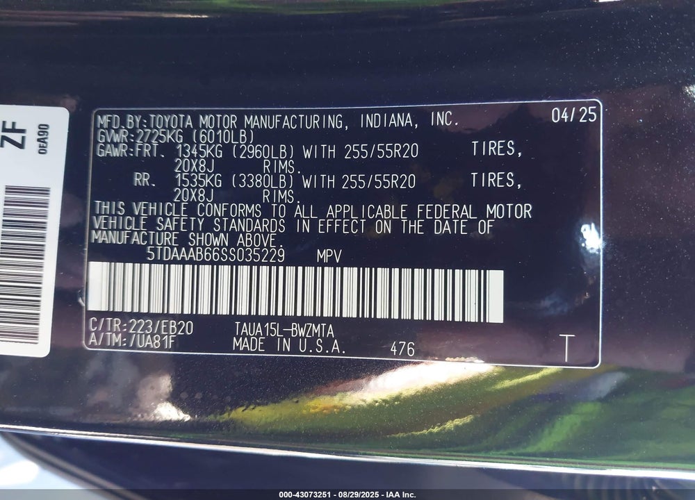 2025 LEXUS TX 350 VIN: 5TDAAAB66SS035229