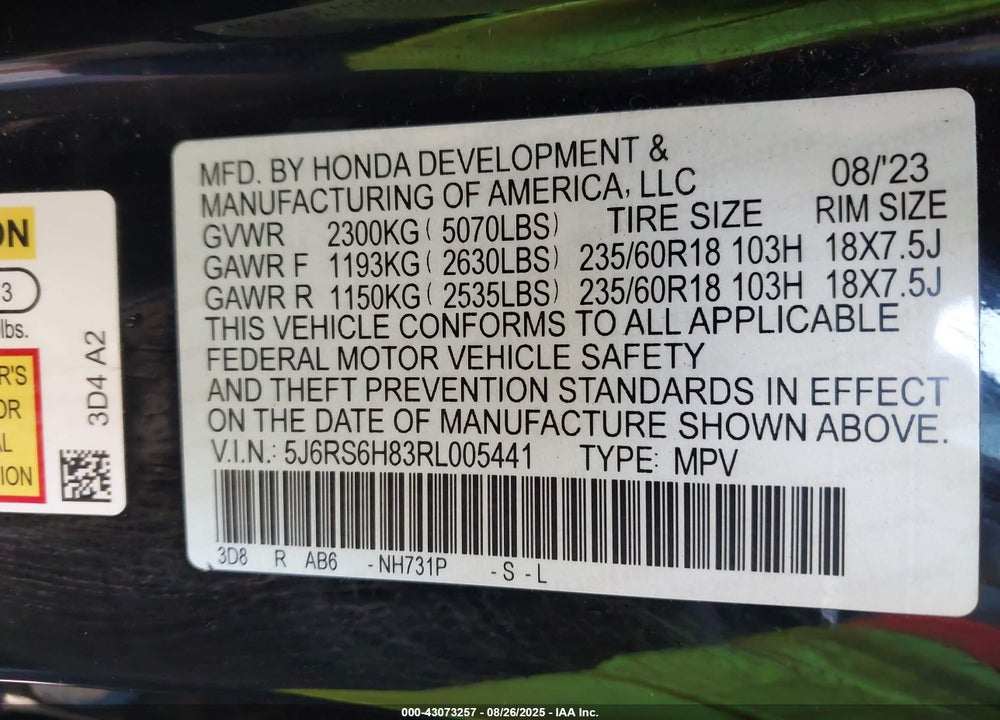 2024 HONDA CR-V VIN: 5J6RS6H83RL005441