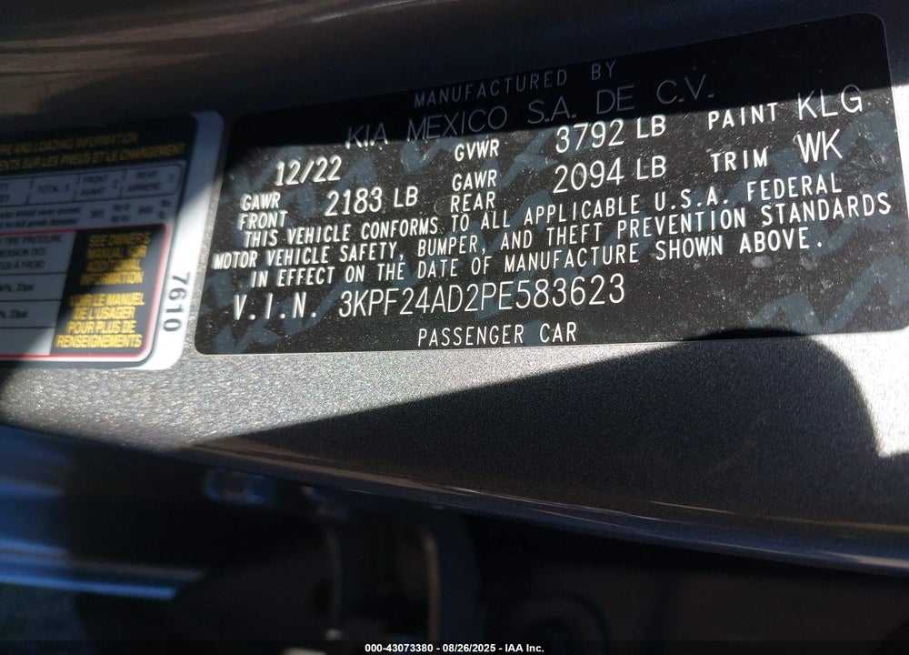 2023 KIA FORTE VIN: 3KPF24AD2PE583623