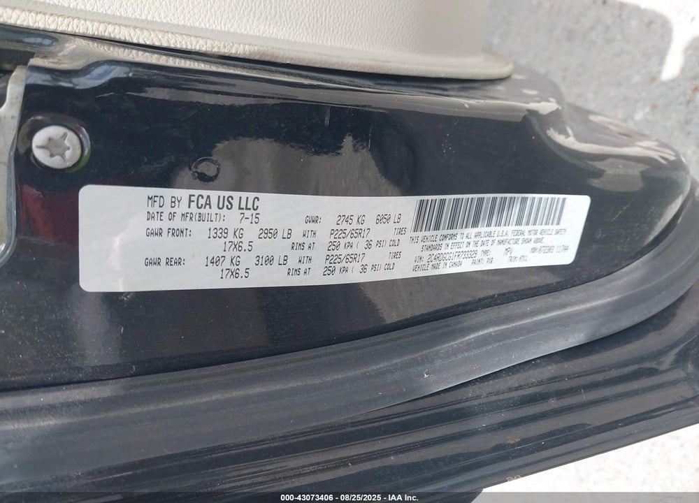 2015 DODGE GRAND CARAVAN SXT VIN: 2C4RDGCG1FR733329