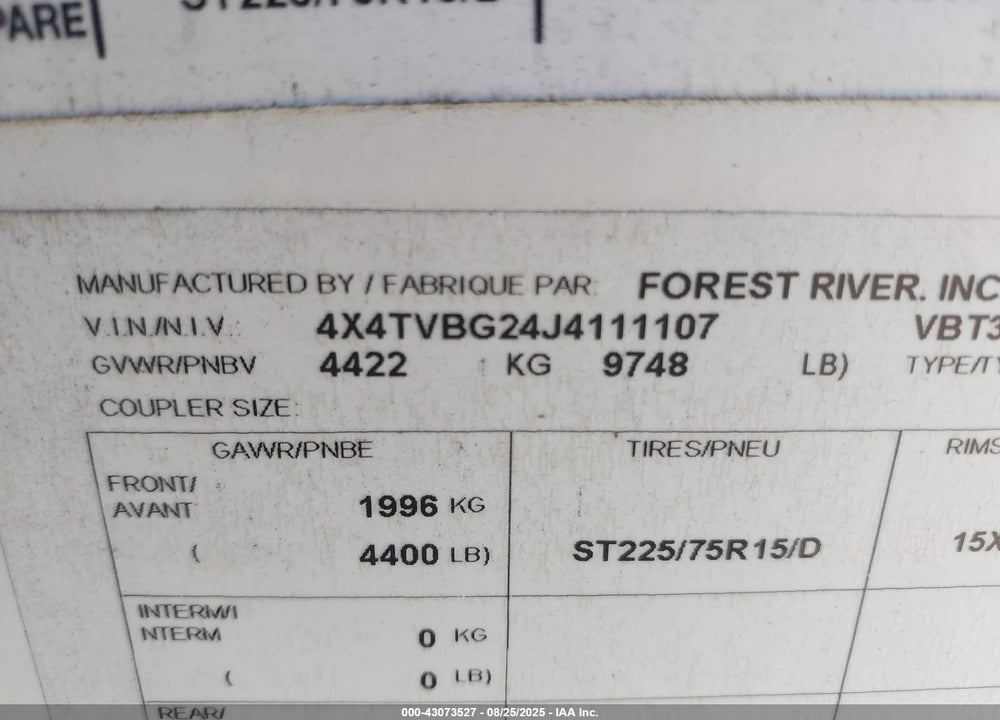 2018 VIBE BY FOREST RIVER 313BHS VIN: 4X4TVBG24J4111107