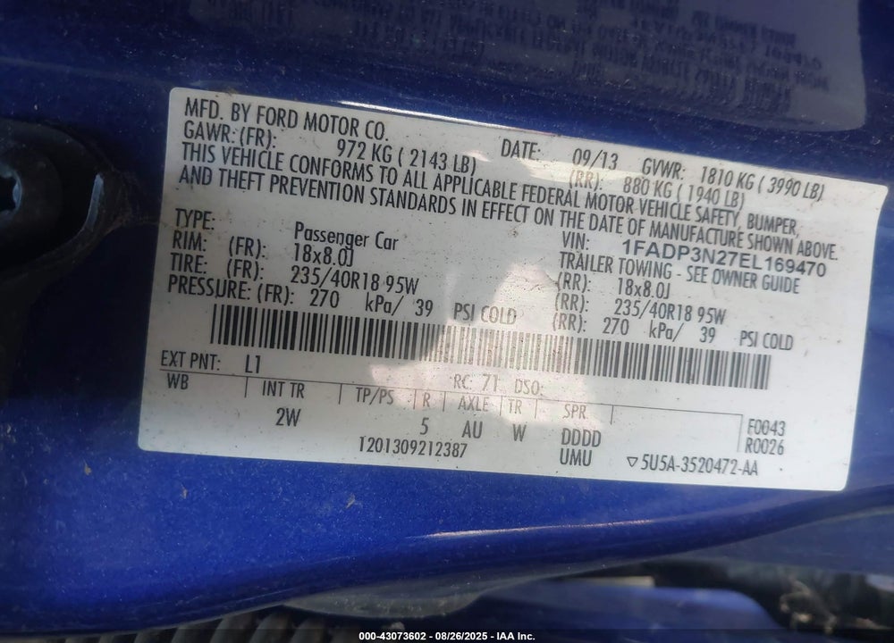 2014 FORD FOCUS TITANIUM VIN: 1FADP3N27EL169470