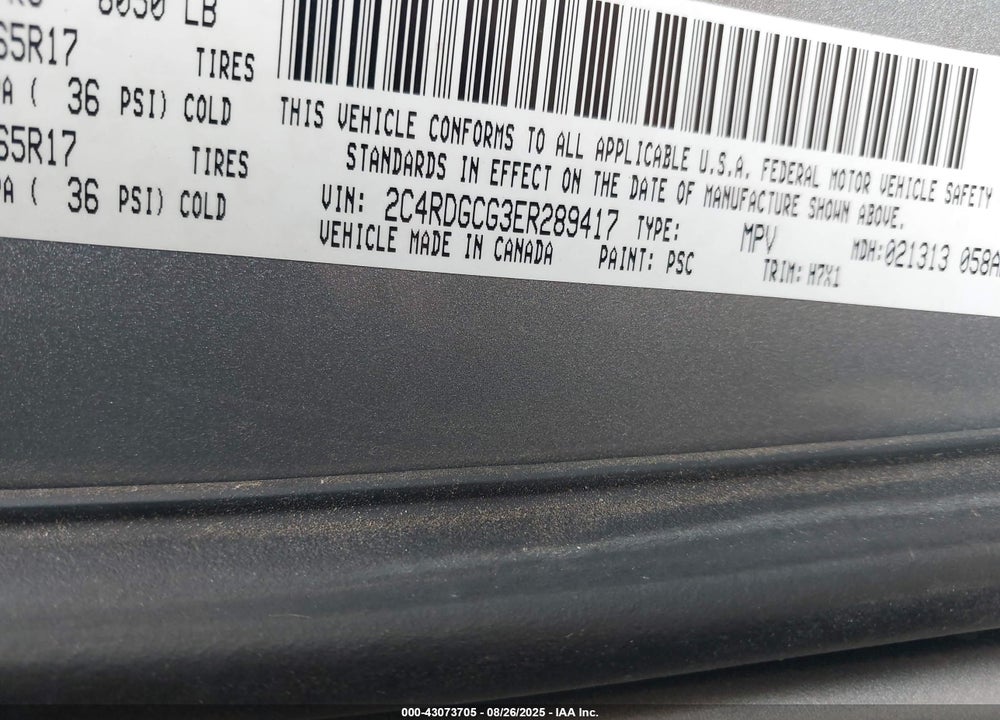 2014 DODGE GRAND CARAVAN SXT VIN: 2C4RDGCG3ER289417