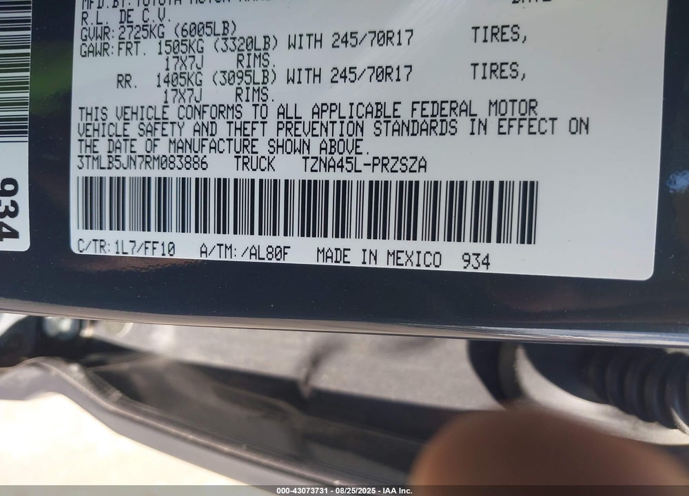 2024 TOYOTA TACOMA VIN: 3TMLB5JN7RM083886