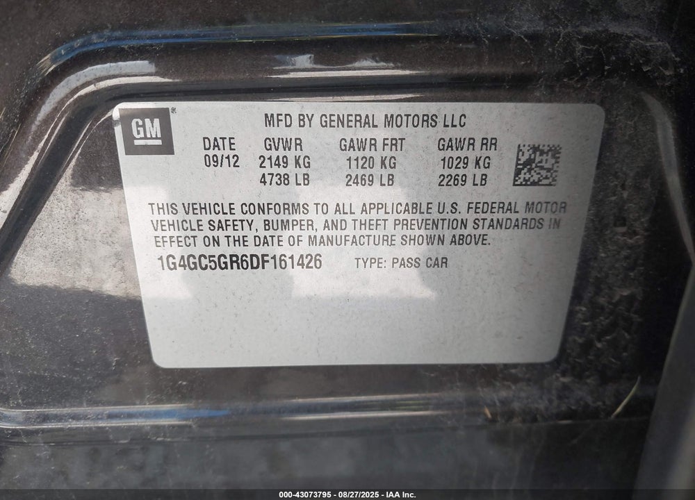 2013 BUICK LACROSSE VIN: 1G4GC5GR6DF161426