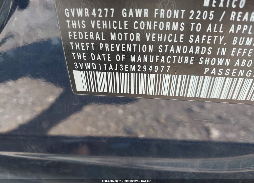 2014 VOLKSWAGEN JETTA VIN: 3VWD17AJ3EM294977