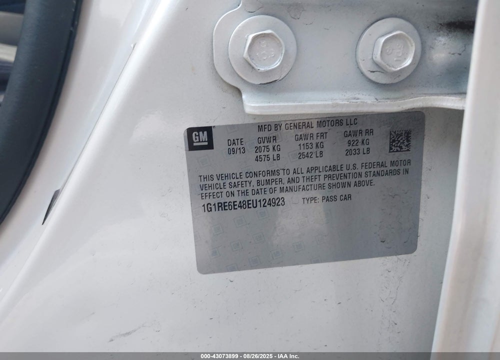2014 CHEVROLET VOLT VIN: 1G1RE6E48EU124923