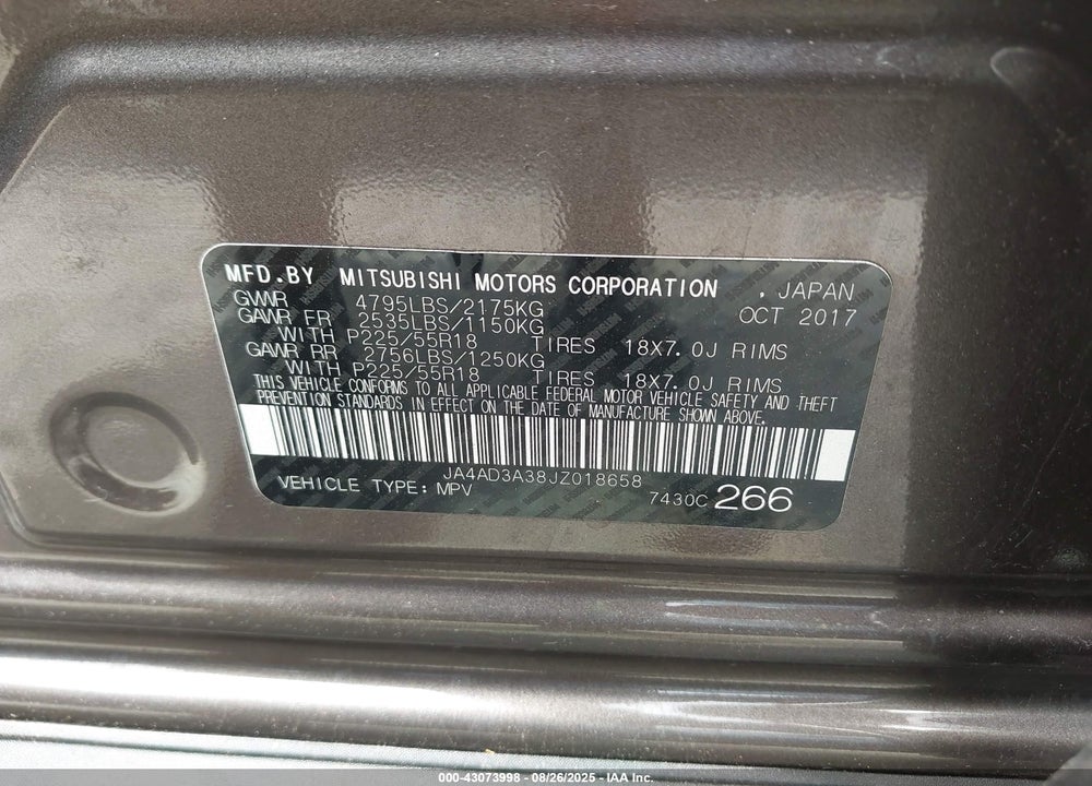 2018 MITSUBISHI OUTLANDER VIN: JA4AD3A38JZ018658