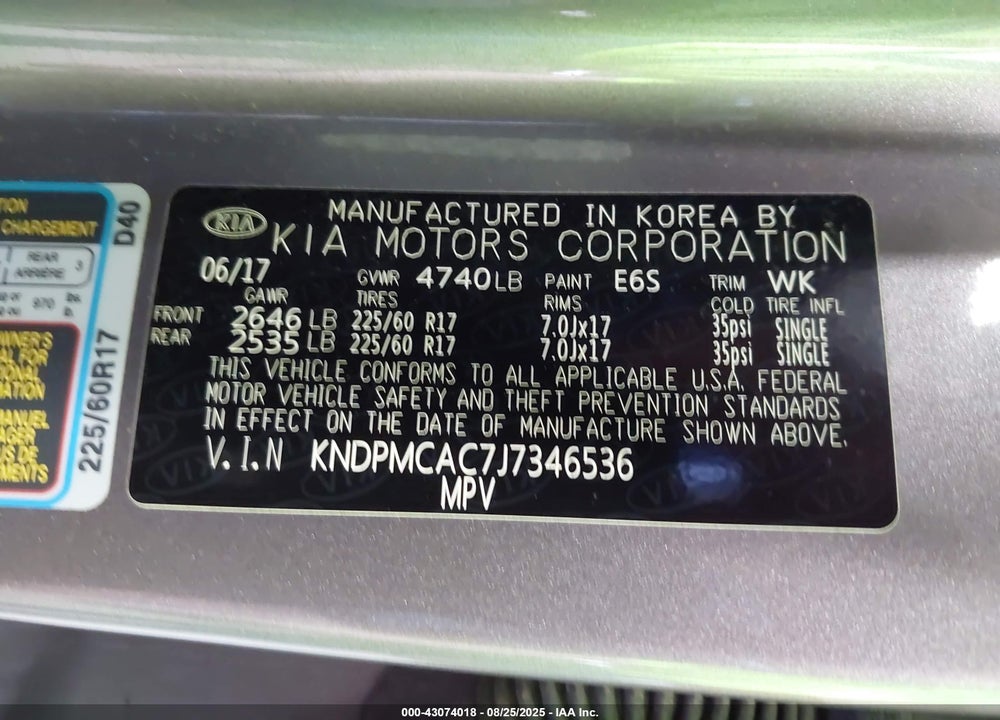 2018 KIA SPORTAGE VIN: KNDPMCAC7J7346536