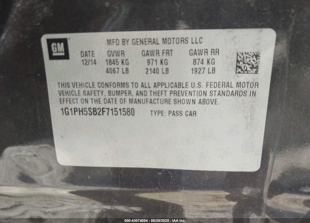 2015 CHEVROLET CRUZE VIN: 1G1PH5SB2F7151580