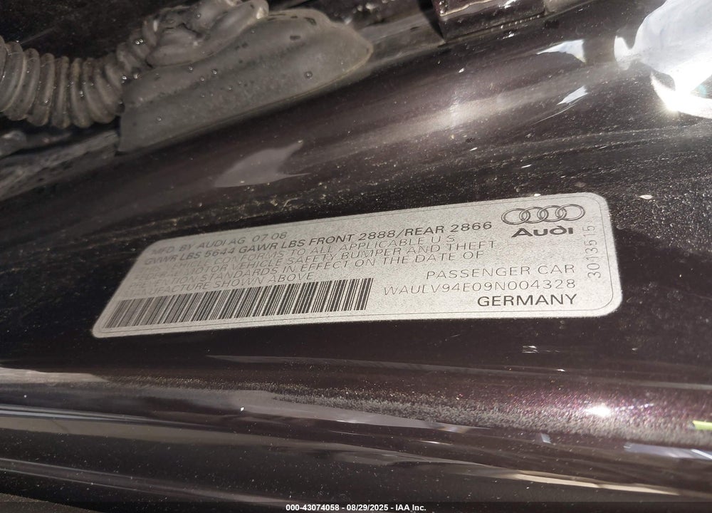 2009 AUDI A8 VIN: WAULV94E09N004328