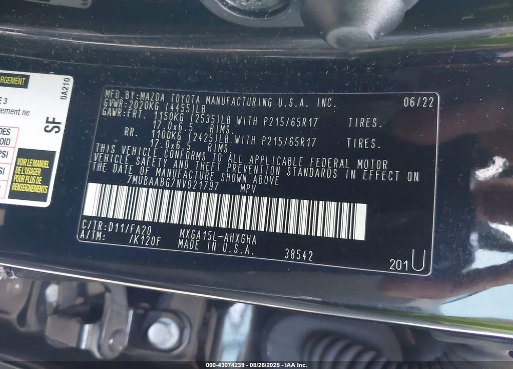 2022 TOYOTA COROLLA CROSS LE VIN: 7MUBAABG7NV021797