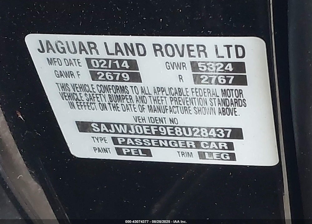 2014 JAGUAR XF V6 SC VIN: SAJWJ0EF9E8U28437
