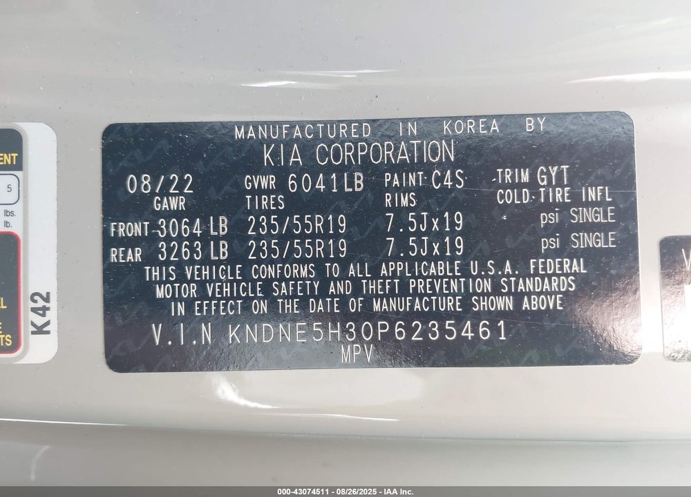 2023 KIA CARNIVAL MPV SX PRESTIGE VIN: KNDNE5H30P6235461