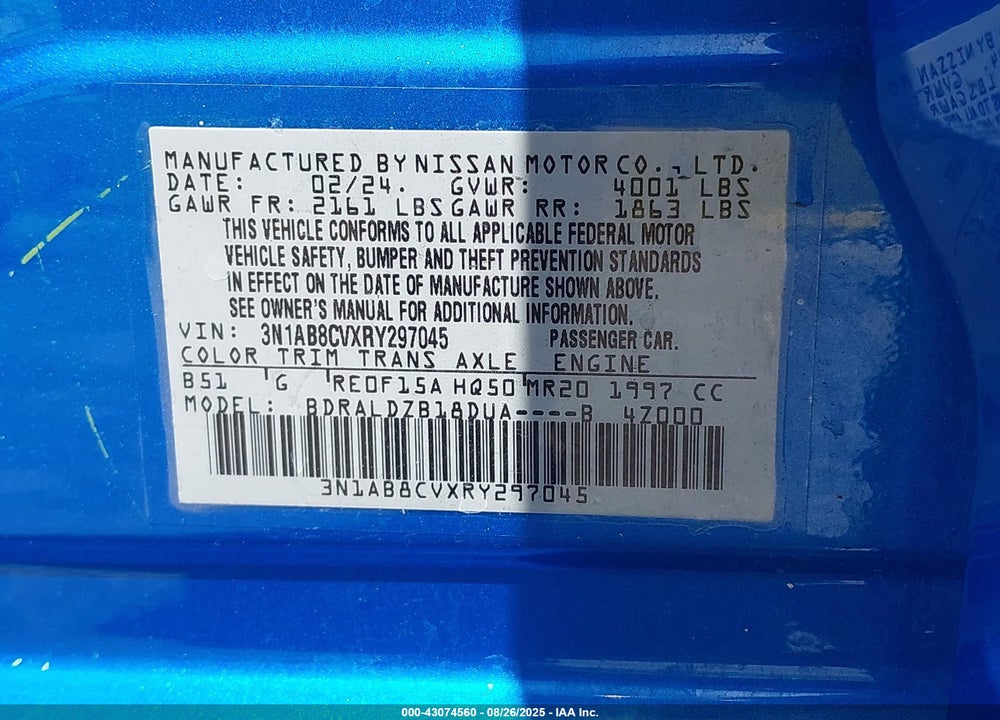 2024 NISSAN SENTRA SV XTRONIC CVT VIN: 3N1AB8CVXRY297045