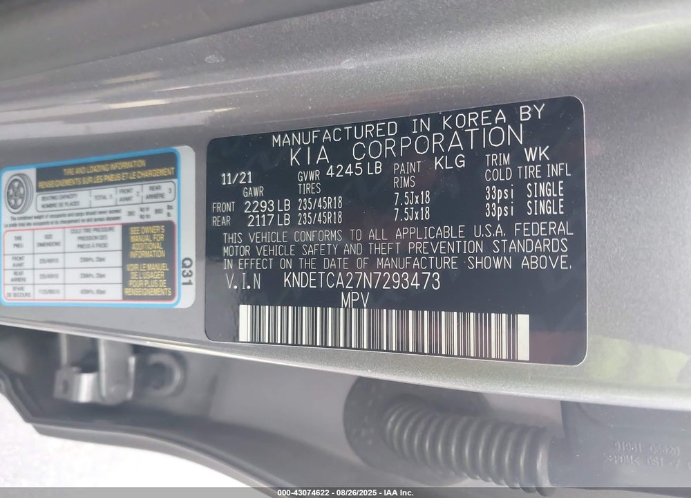 2022 KIA SELTOS VIN: KNDETCA27N7293473