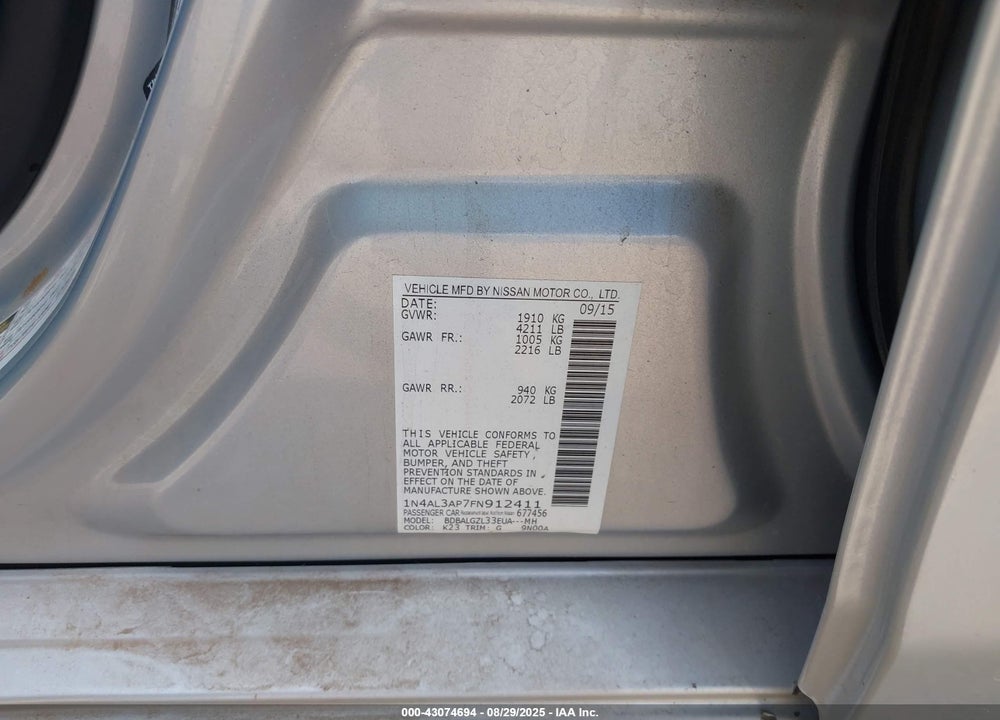 2015 NISSAN ALTIMA VIN: 1N4AL3AP7FN912411