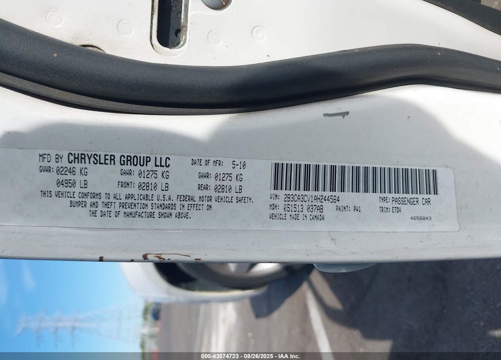 2010 DODGE CHARGER VIN: 2B3CA3CV1AH244564