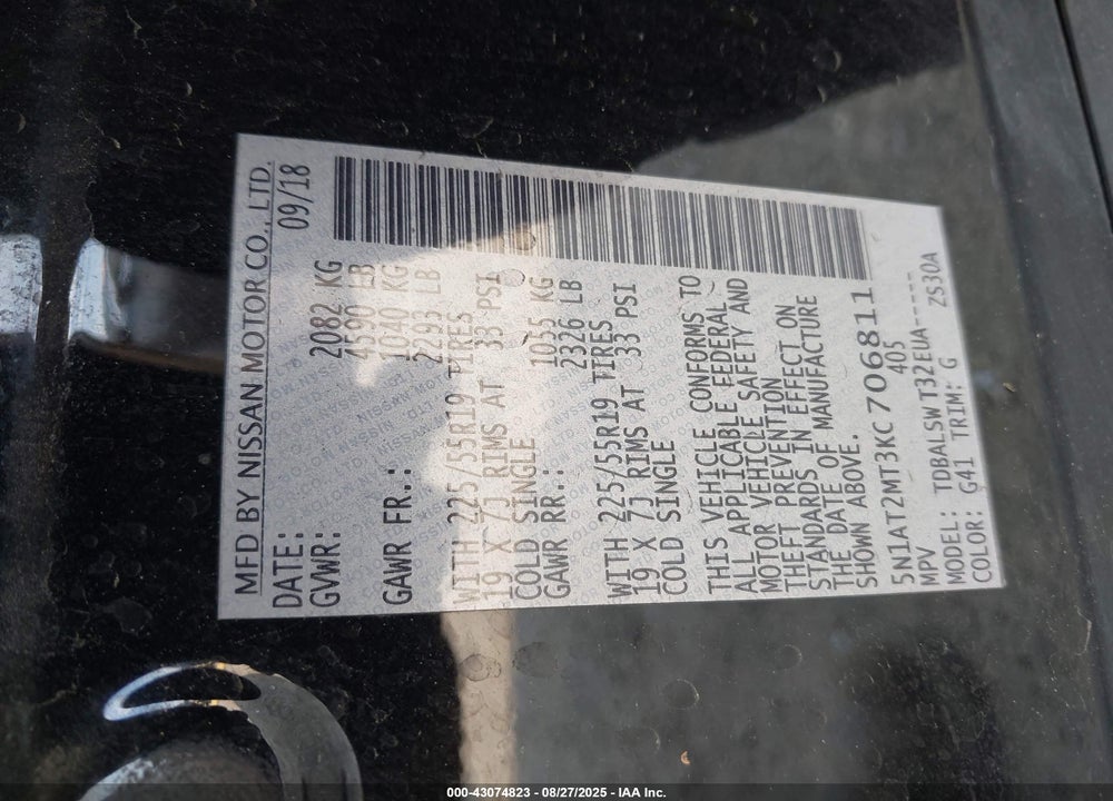 2019 NISSAN ROGUE SL VIN: 5N1AT2MT3KC706811