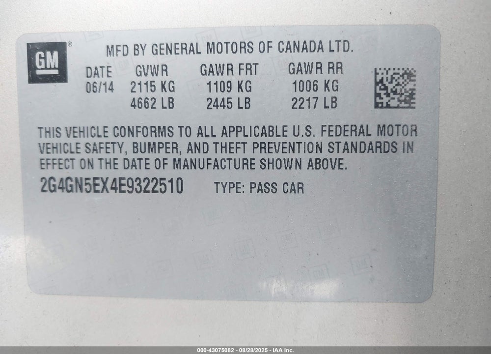 2014 BUICK REGAL VIN: 2G4GN5EX4E9322510