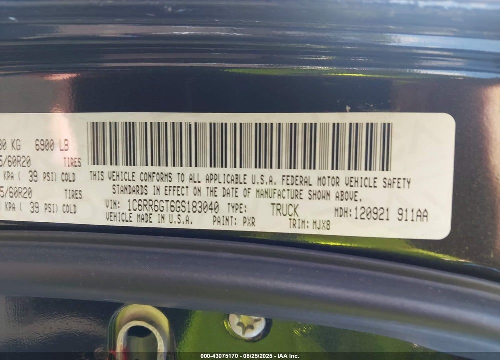 2016 RAM 1500 VIN: 1C6RR6GT6GS183040