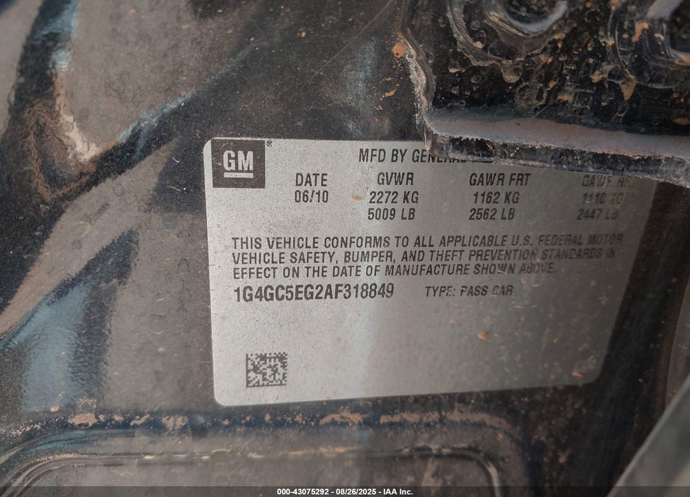 2010 BUICK LACROSSE VIN: 1G4GC5EG2AF318849