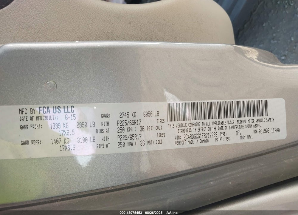 2015 DODGE GRAND CARAVAN SXT VIN: 2C4RDGCG1FR717289