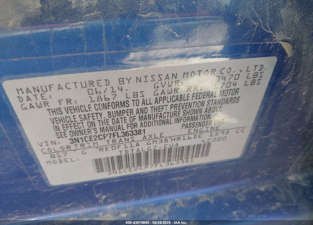 2015 NISSAN VERSA NOTE VIN: 3N1CE2CP7FL363381