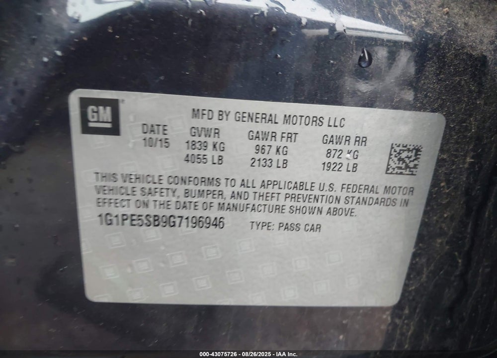 2016 CHEVROLET CRUZE LIMITED VIN: 1G1PE5SB9G7196946