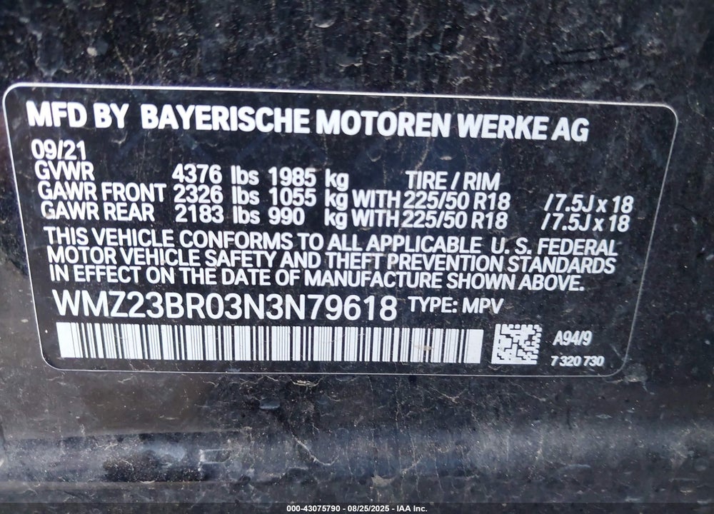 2022 MINI COUNTRYMAN VIN: WMZ23BR03N3N79618