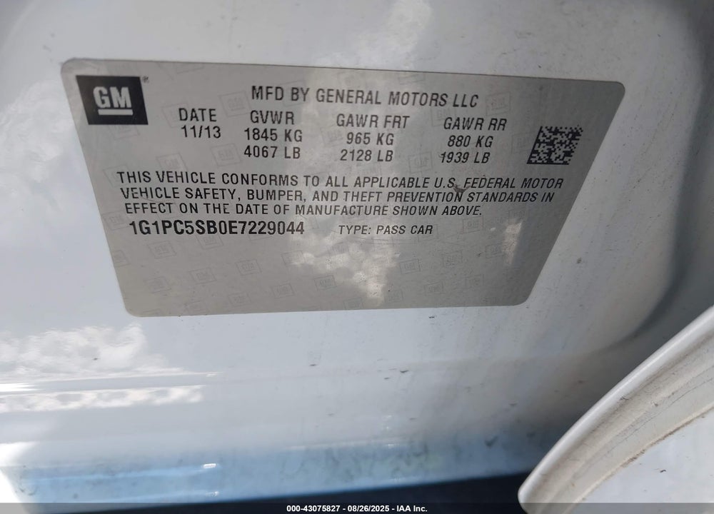 2014 CHEVROLET CRUZE VIN: 1G1PC5SB0E7229044