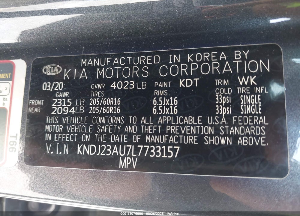 2020 KIA SOUL VIN: KNDJ23AU7L7733157