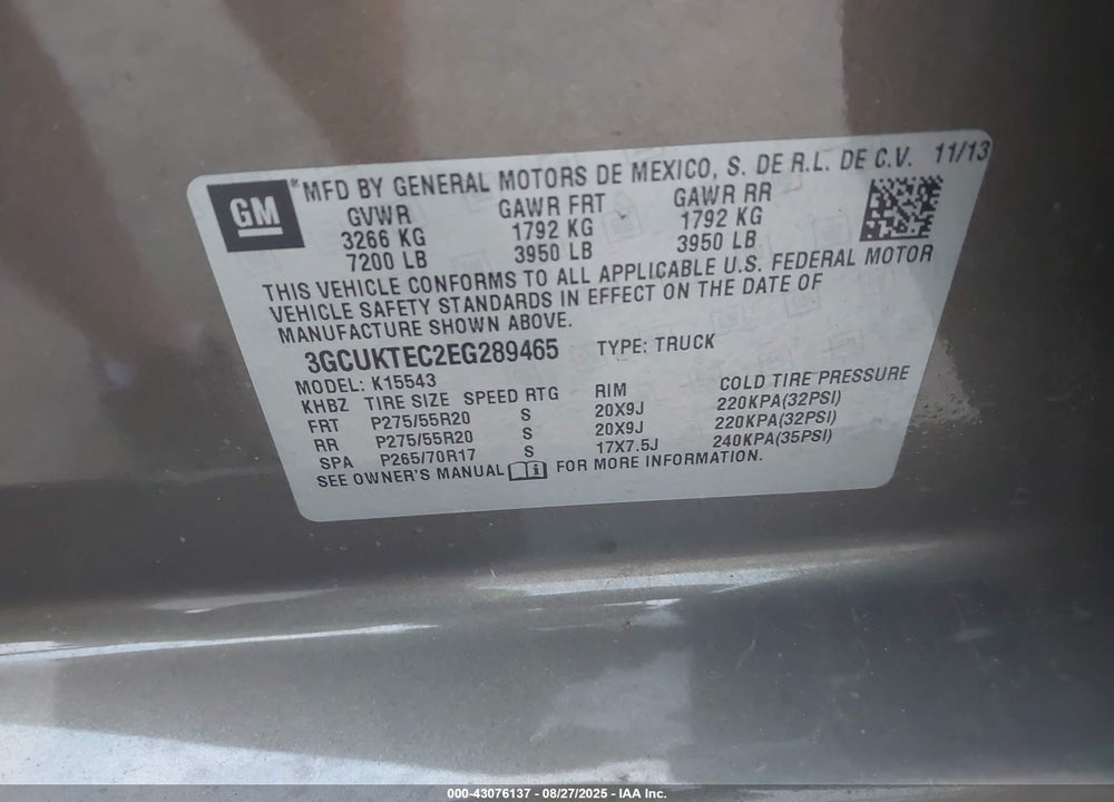 2014 CHEVROLET SILVERADO 1500 HIGH COUNTRY VIN: 3GCUKTEC2EG289465
