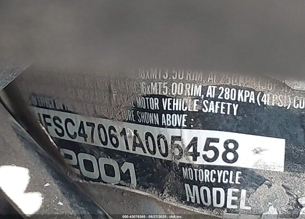 2001 HONDA GL1800 VIN: 1HFSC47061A005458