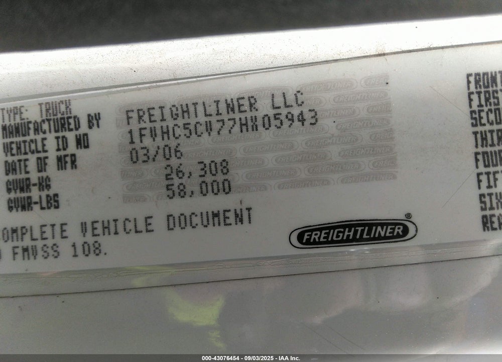 2007 FREIGHTLINER M2 112 MEDIUM DUTY VIN: 1FVHC5CV77HX05943