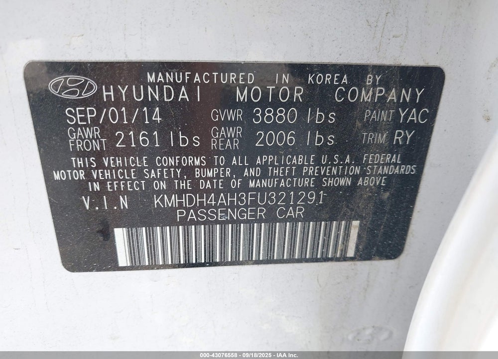 2015 HYUNDAI ELANTRA SPORT VIN: KMHDH4AH3FU321291