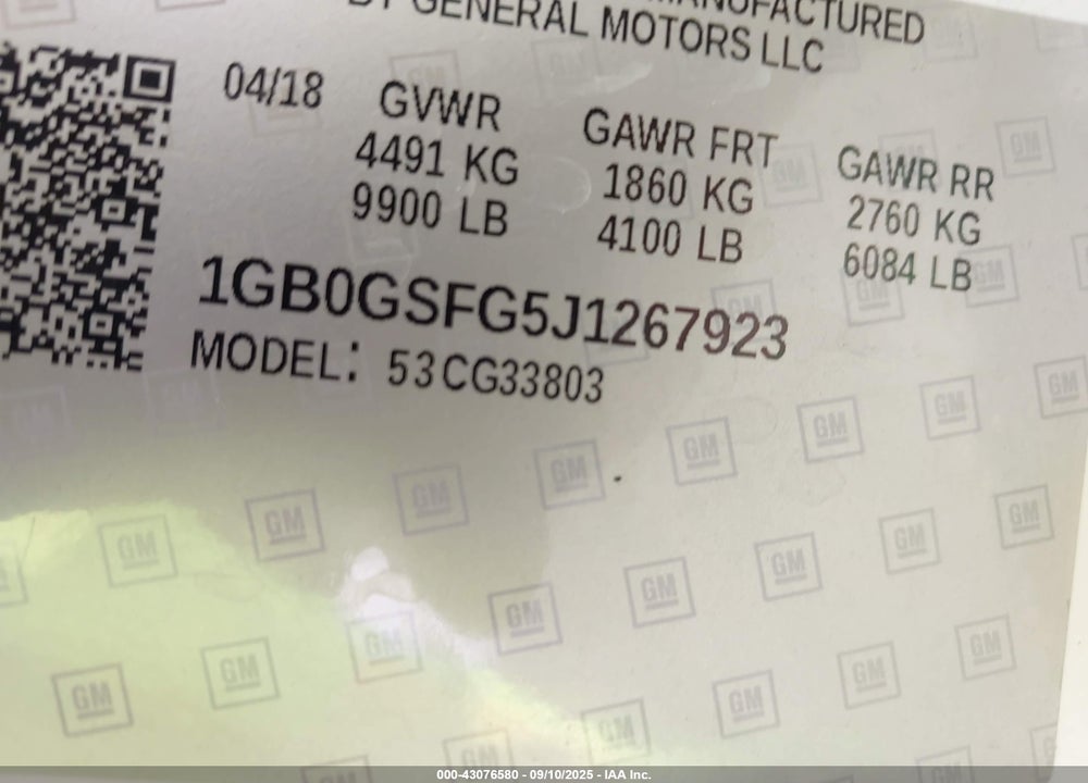 2018 CHEVROLET EXPRESS CUTAWAY WORK VAN VIN: 1GB0GSFG5J1267923