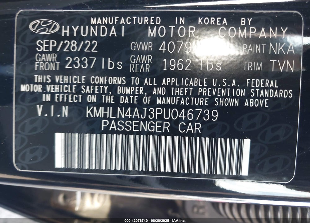 2023 HYUNDAI ELANTRA HYBRID VIN: KMHLN4AJ3PU046739