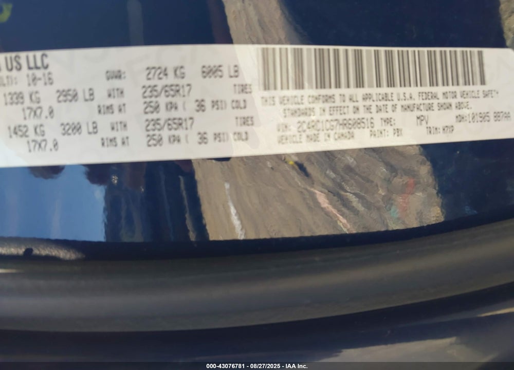 2017 CHRYSLER PACIFICA LX VIN: 2C4RC1CG7HR608516