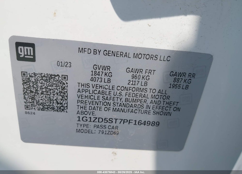2023 CHEVROLET MALIBU FWD 1LT VIN: 1G1ZD5ST7PF164989