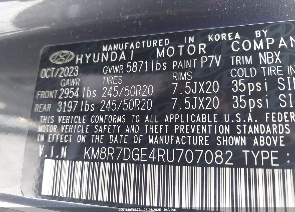 2024 HYUNDAI PALISADE VIN: KM8R7DGE4RU707082