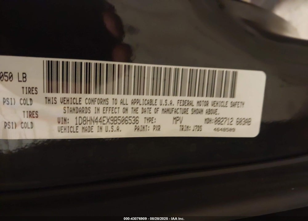2009 DODGE GRAND CARAVAN VIN: 1D8HN44EX9B506536
