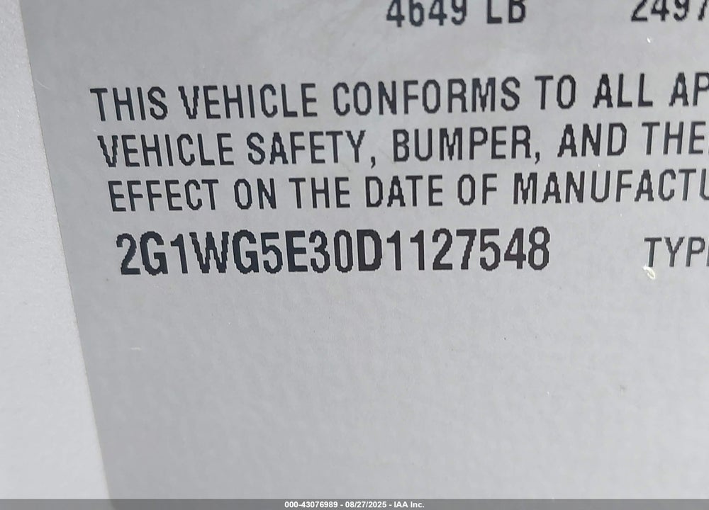 2013 CHEVROLET IMPALA LT VIN: 2G1WG5E30D1127548