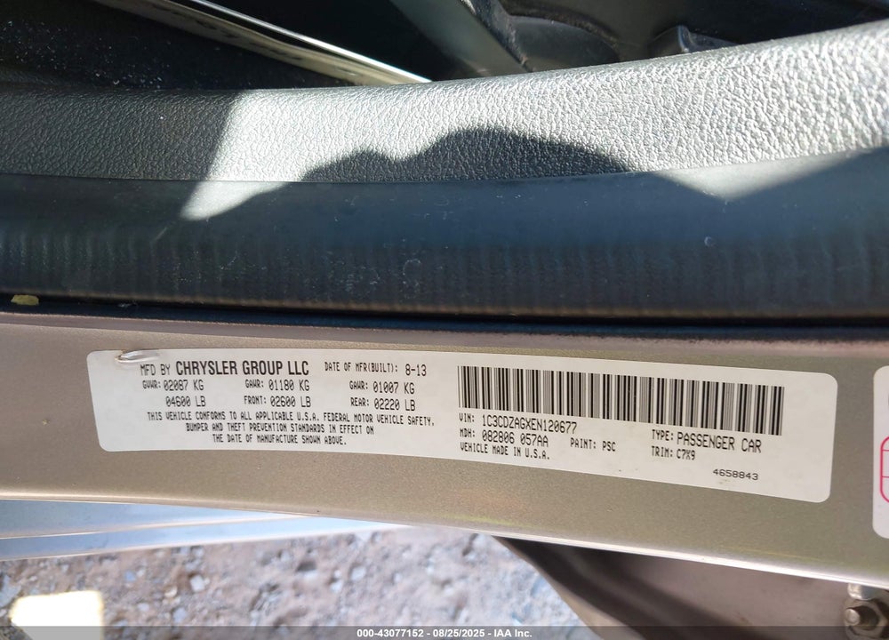 2014 DODGE AVENGER VIN: 1C3CDZAGXEN120677