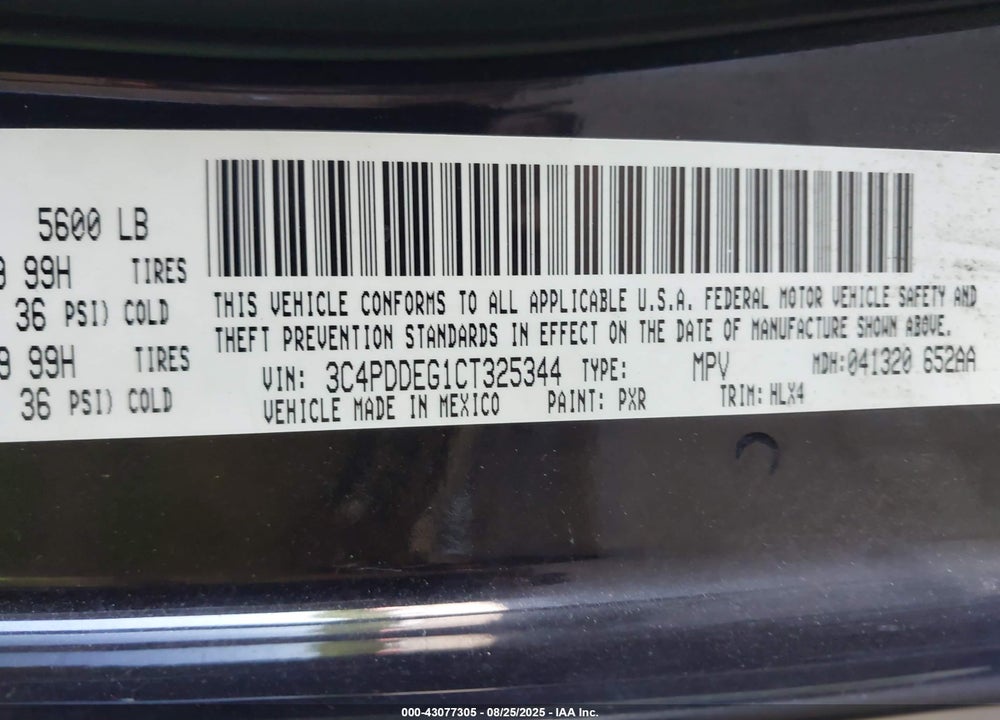 2012 DODGE JOURNEY R/T VIN: 3C4PDDEG1CT325344